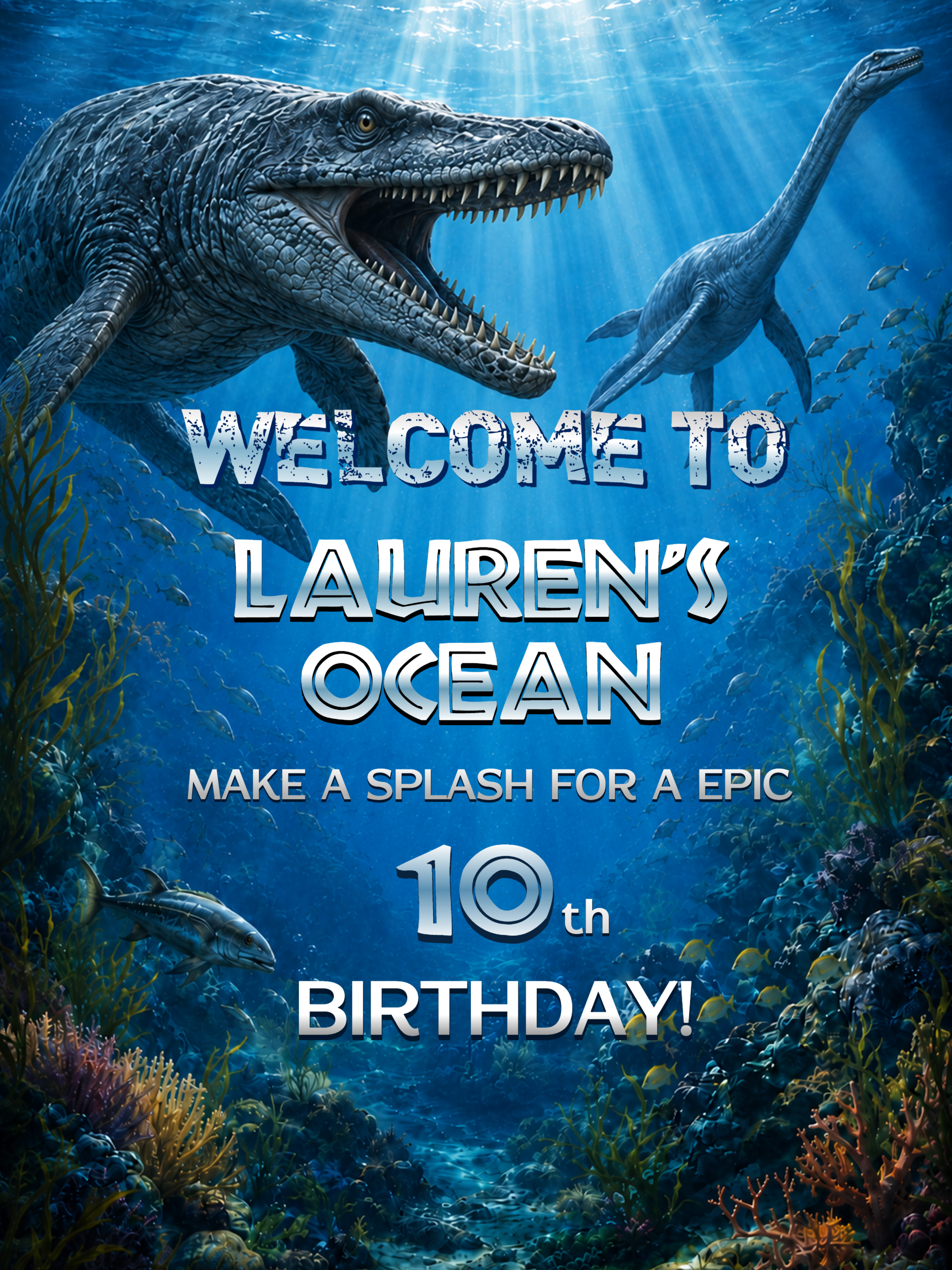 Jurassic Deep Sea dinosaur Welcome 18x24in party tool preview